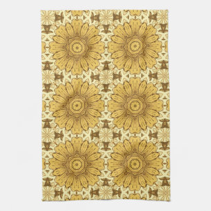Geometrisches Daisy Muster in Mustard Gold Kitchen Geschirrtuch
