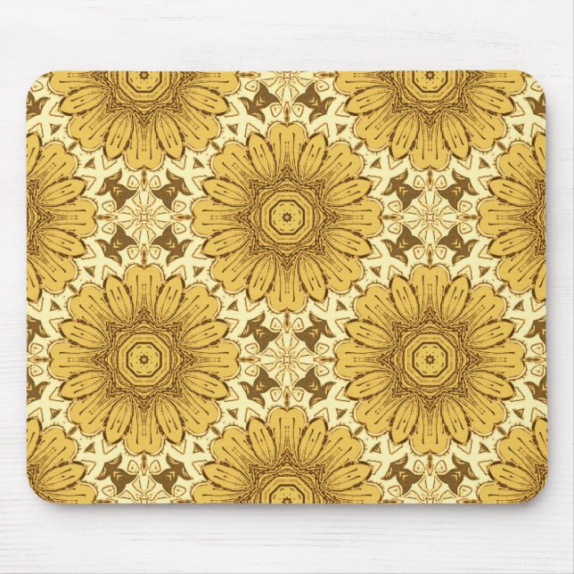 Geometrisches Daisy Muster in Mustard Gold Mousepad (Vorne)