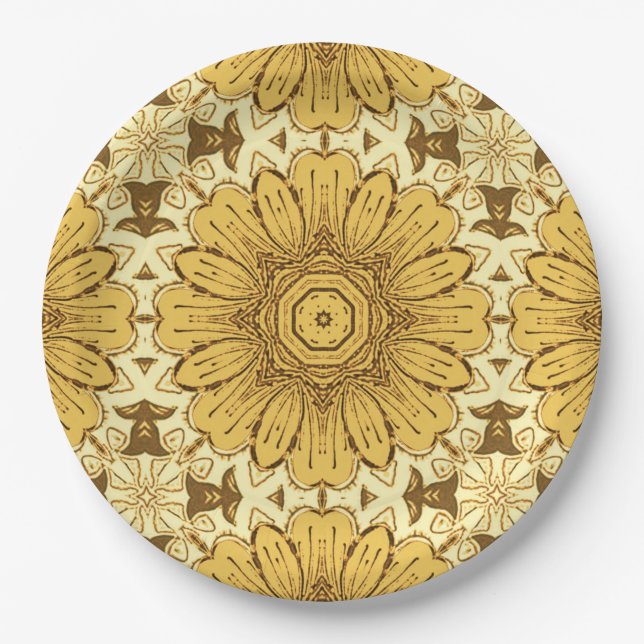 Geometrisches Daisy Muster in Mustard Gold Pappteller (Vorderseite)
