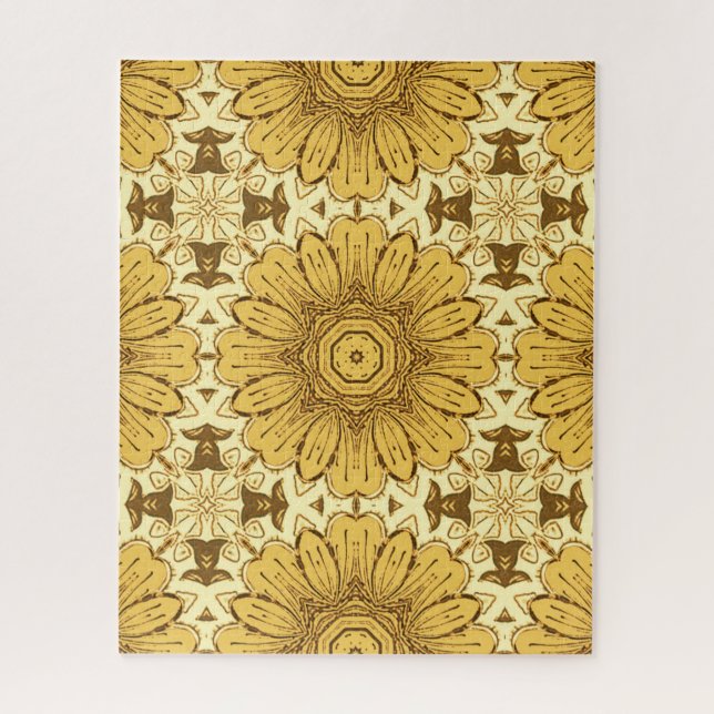 Geometrisches Daisy Muster in Mustard Gold Puzzle (Vertikal)