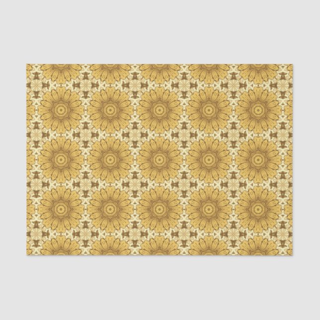 Geometrisches Daisy Muster in Mustard Gold Seidenpapier (Vorderseite)