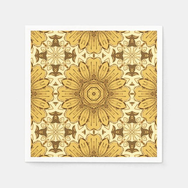 Geometrisches Daisy Muster in Mustard Gold Serviette (Vorderseite)