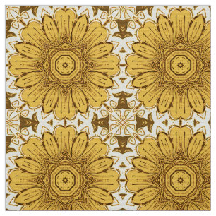 Geometrisches Daisy Muster in Mustard Gold Stoff
