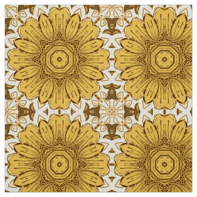 Geometrisches Daisy Muster in Mustard Gold Stoff (Muster)