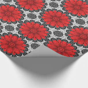 Geometrisches Daisy-Muster in Rot und Weiß Geschenkpapier