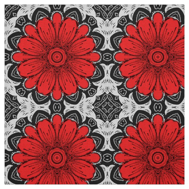 Geometrisches Daisy-Muster in Rot und Weiß Stoff (Muster)