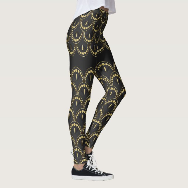 Geometrisches Deko aus Gold und Grau Leggings (Rechts)