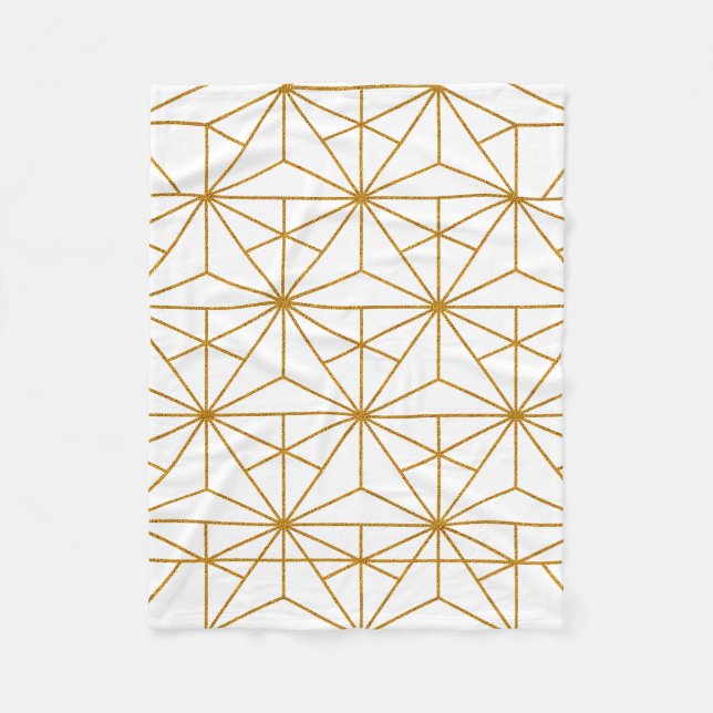 Geometrisches Deko aus Weiß und Goldkunst Fleecedecke (Vorderseite)