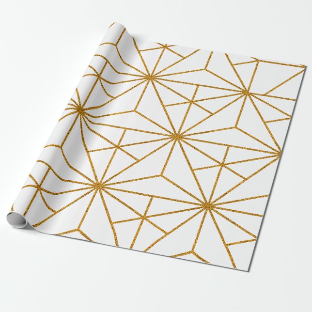 Geometrisches Deko aus Weiß und Goldkunst Geschenkpapier (Ungerollt)