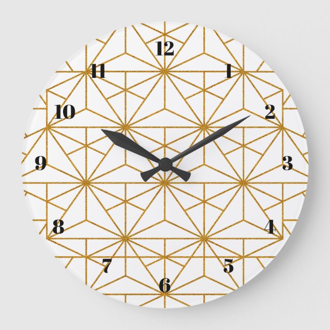 Geometrisches Deko aus Weiß und Goldkunst Große Wanduhr (Vorderseite)
