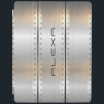 Geometrisches Design aus grauem gebürstetem Alumin iPad Hülle<br><div class="desc">Elegantes modernes männliches Metalldesign. Bild von silbergrauer gebürsteter Aluminiumstruktur mit männlichen Akzenten und anpassbarem Monogramm.</div>