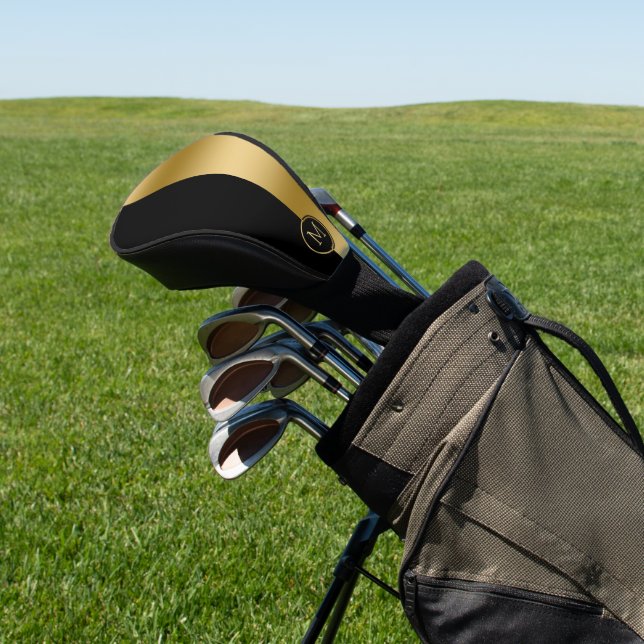 Geometrisches Design aus Schwarz und Gold, gespalt Golf Headcover (In SItu)