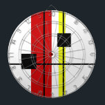 Geometrisches Design Dartscheibe<br><div class="desc">Moderne Kunst abstraktes geometrisches Design mit schwarzen,  roten,  gelben Linien und schwarzen Quadraten auf weißem Hintergrund</div>