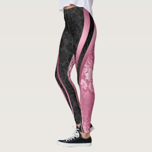 Geometrisches Design der schwarz-rosa Blumenmasken Leggings