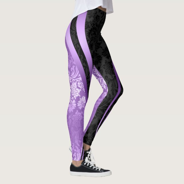 Geometrisches Design der schwarzen und Lila Bläsch Leggings (Rechts)