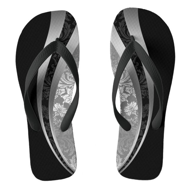 Geometrisches Design der schwarzen und silbergraue Flip Flops (Fußbett)