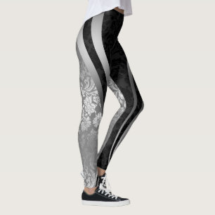 Geometrisches Design der schwarzen und silbernen F Leggings