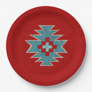 Geometrisches Design der Südwest Mesas Red & Turqu Pappteller