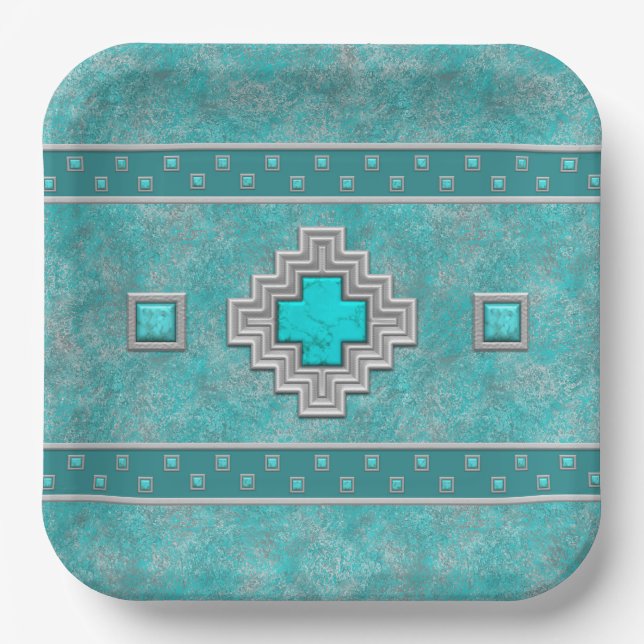 Geometrisches Design für den Südwestturquoise Pappteller (Vorderseite)