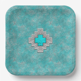 Geometrisches Design für den Südwestturquoise Pappteller