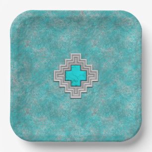 Geometrisches Design für den Südwestturquoise Pappteller