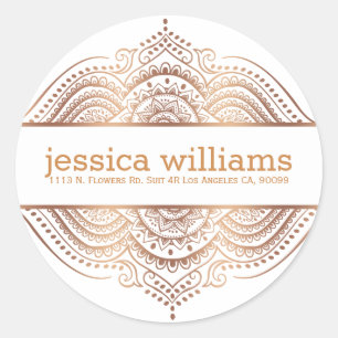 Geometrisches Design für Rose-Gold-Spitzen-Floral- Runder Aufkleber
