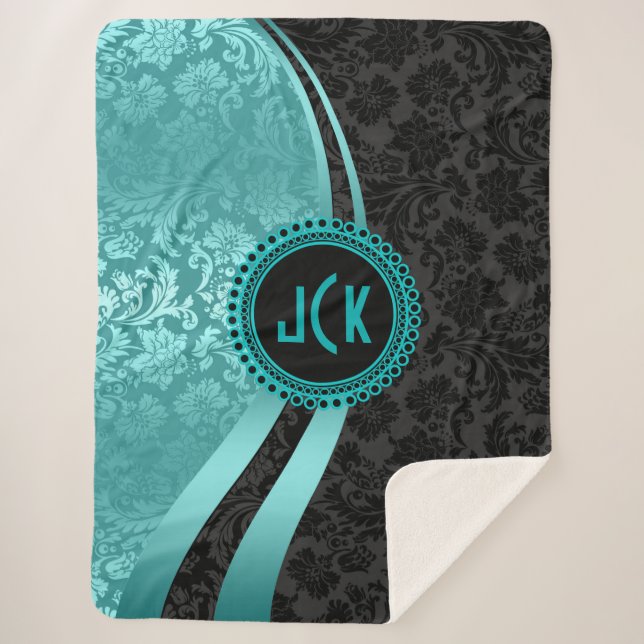 Geometrisches Design für Türkisblau und schwarze D Sherpadecke (Vorderseite)