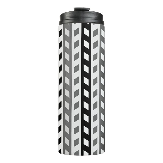 Geometrisches Design, grau, schwarz, weiß, Thermosbecher (Vorderseite)