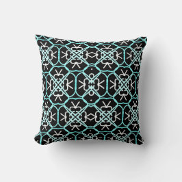 Geometrisches Design in Aqua Blau, Weiß und Schwar Kissen
