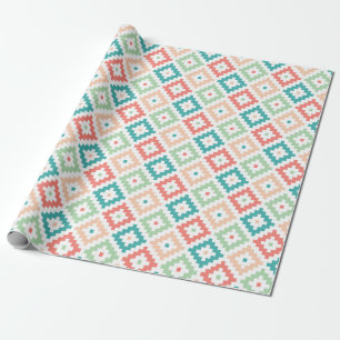 Geometrisches Design in Korallenrot und Türkis Geschenkpapier