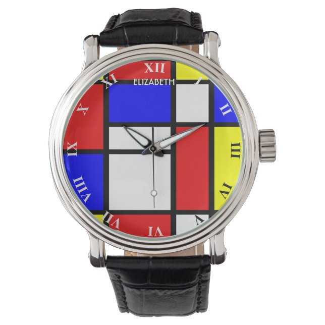 Geometrisches Design Mondrian Inspiriert Moderne K Armbanduhr (Vorderseite)