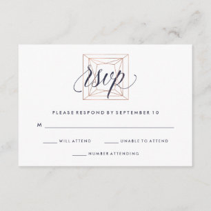 Geometrisches Diamant-Hochzeit UAWG blauer RSVP Karte