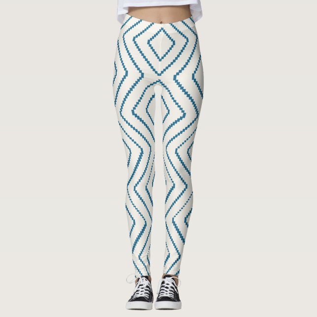 Geometrisches Diamantmuster Nautic Blue Design Leggings (Vorderseite)