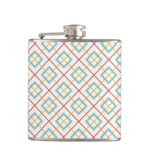 Geometrisches Diamantmuster Pastellrosa und Blau Flachmann