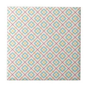 Geometrisches Diamantmuster Pastellrosa und Blau Fliese