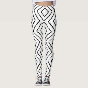 Geometrisches Diamantmuster Schwarz-Weiß-Design Leggings