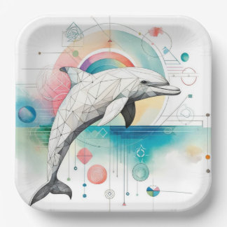 Geometrisches Dolphin Art Paper Plate - 9 Zoll Squ Pappteller