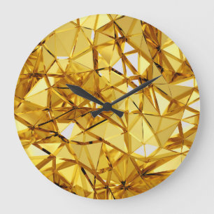 Geometrisches dreidimensionales Gold Große Wanduhr