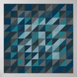 Geometrisches Dreieck Muster in Blau und Grau Poster