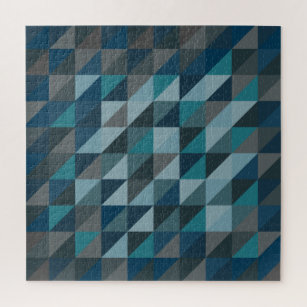 Geometrisches Dreieck Muster in Blau und Grau Puzzle