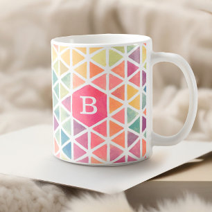 Geometrisches Dreieck-Muster Monogram-Aquarellfarb Kaffeetasse
