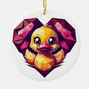 Geometrisches Duckling in einem Kristallherz Keramik Ornament