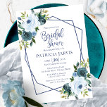 Geometrisches Dusty Blue Floral Brautparty Einladung<br><div class="desc">Einladung der geometrischen Dusty Blue Floral Bridal Dusche</div>