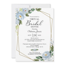 Geometrisches Dusty Blue Floral Virtual Brautparty