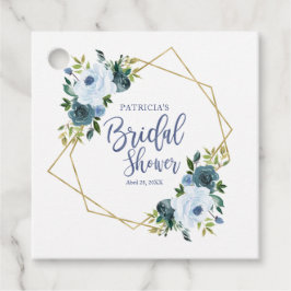 Geometrisches Dusty Blue Gold Floral Brautparty Geschenkanhänger