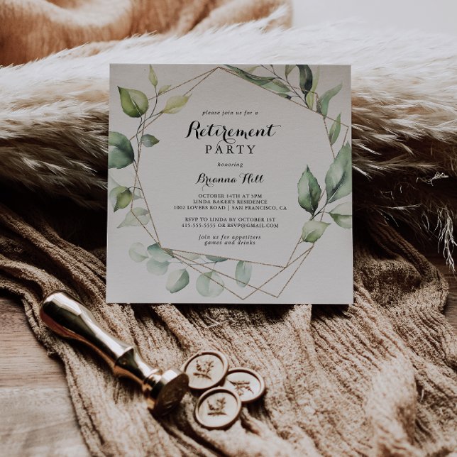 Geometrisches elegantes Gold Greenerity Retirement Einladung (Von Creator hochgeladen)