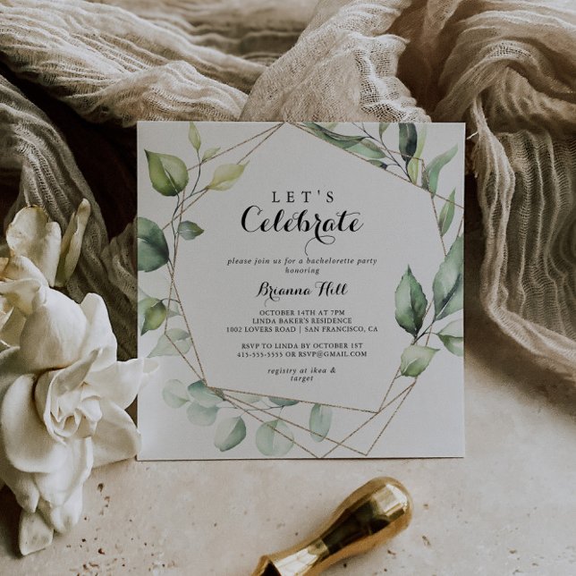 Geometrisches elegantes goldgrünes Party feiern Einladung (Von Creator hochgeladen)