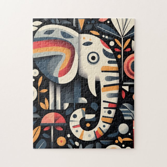 Geometrisches Elephant-Portrait Puzzle (Vertikal)
