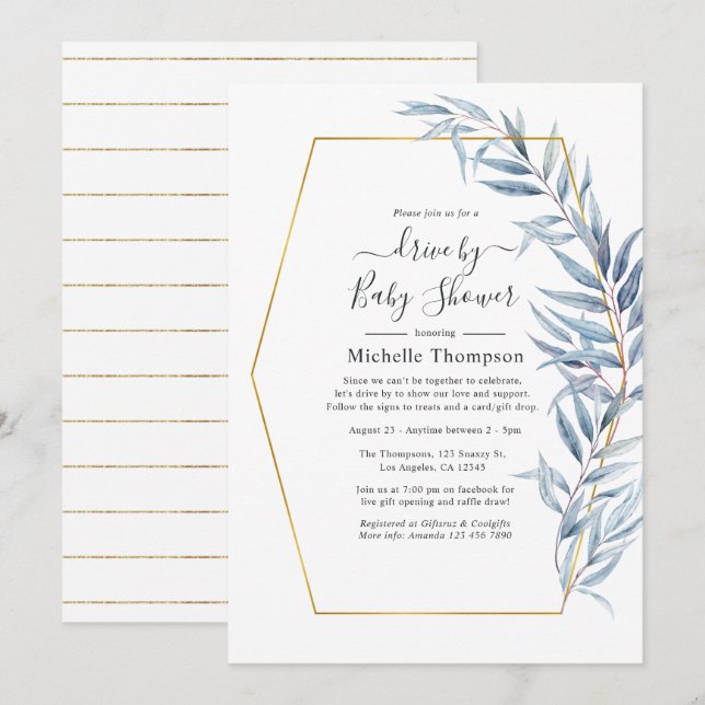 Geometrisches Eukalyptus-Blätter-Laufwerk Einladung (Vorne/Hinten)