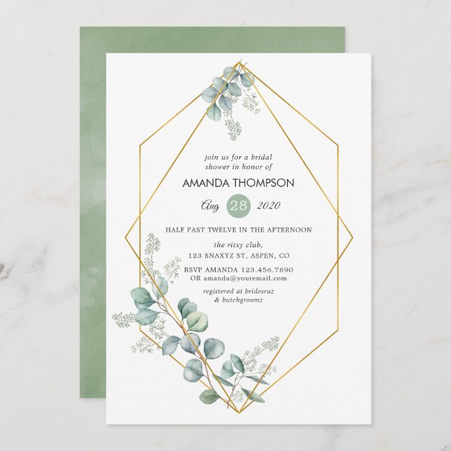 Geometrisches Eukalyptus-Brautparty Einladung (Vorne/Hinten)
